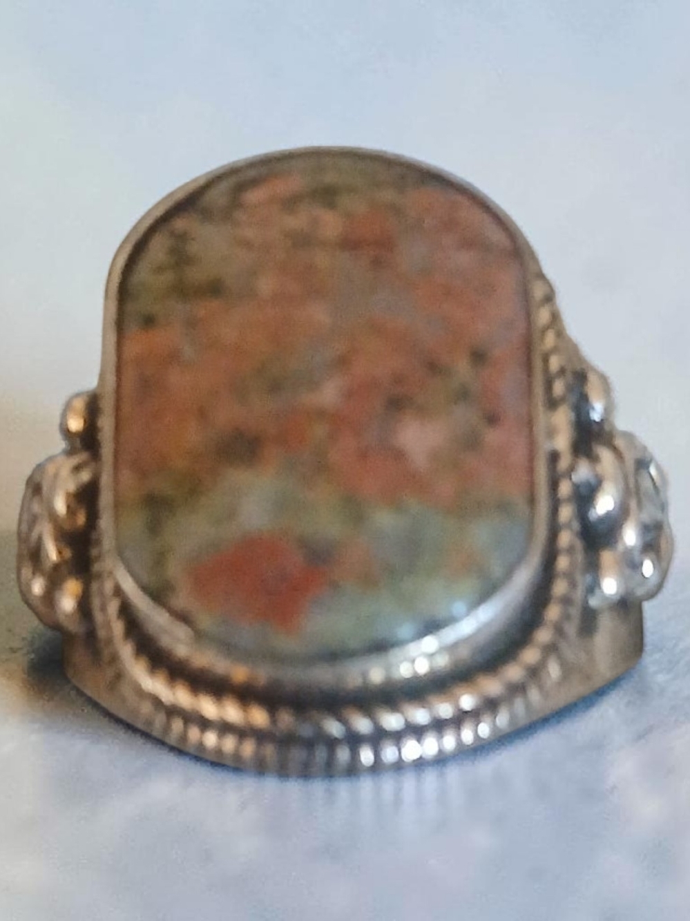 Sterling Silver Unikite Stone Statement Ring